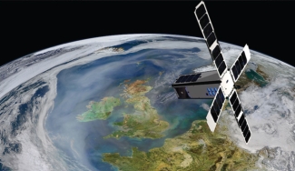 color drawing of satellite with earth in background