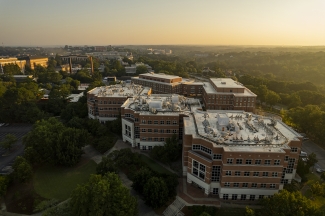 photo of buildings, landscape at sunrise