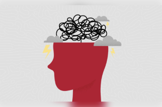 illustration of head with interior matter exposed