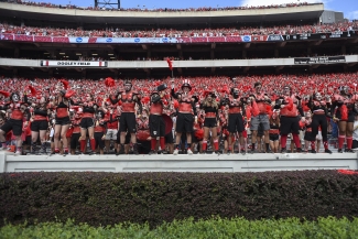 photo of people in the stands awn game day