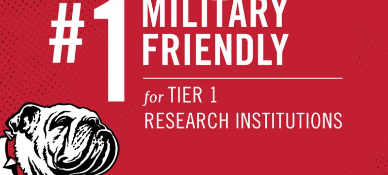 graphic with white text on red field, bulldog