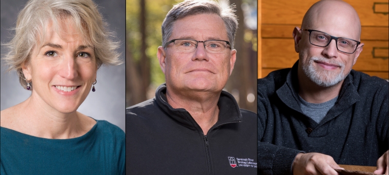 three headshot photos of people