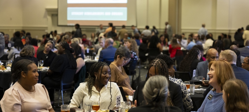 photo of people seated at tables at luncheon