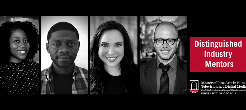headshots of four people, with red block and logo