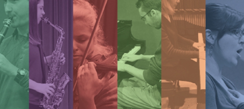 graphic with five musician performers