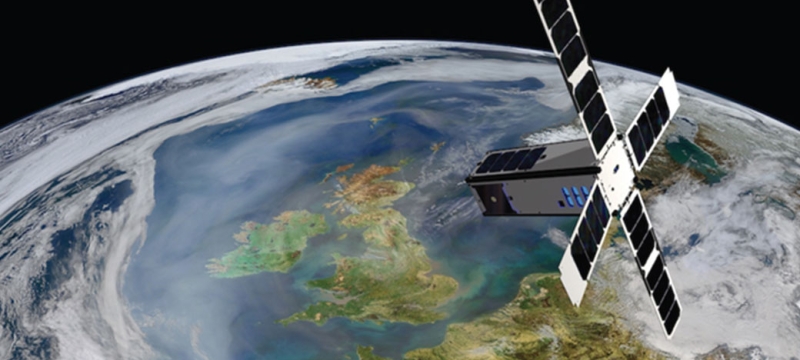 color drawing of satellite with earth in background