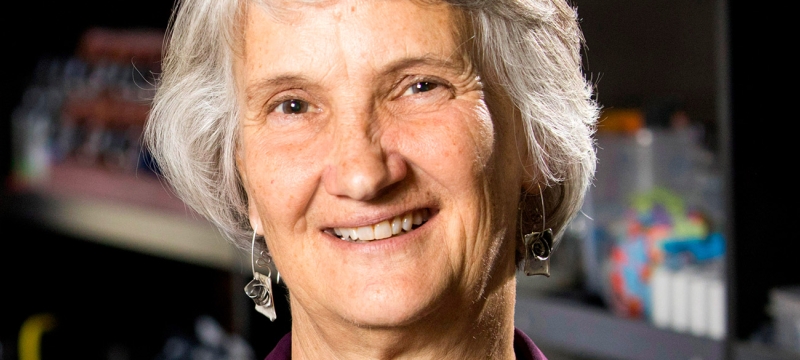 photo of woman with lab shelving in background