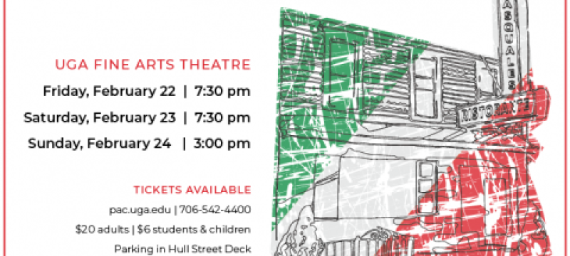 graphic with test and sketch colored in Italian flag scheme