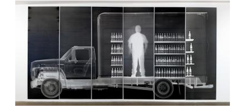 x-ray of man inside truck