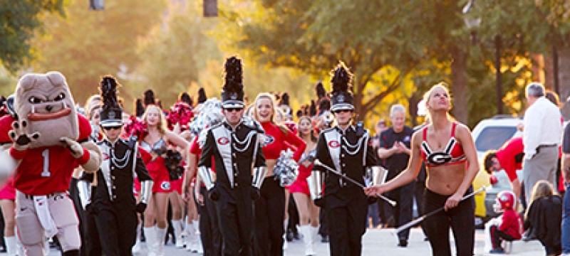 photo of Hairy Dawg and the redcoats on parade