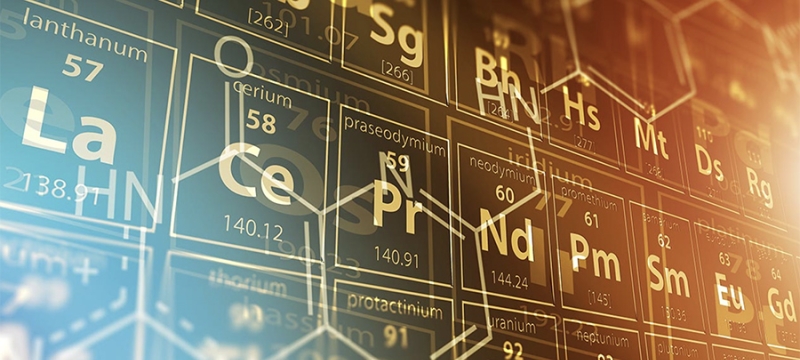 graphic of the periodic table with color gradient