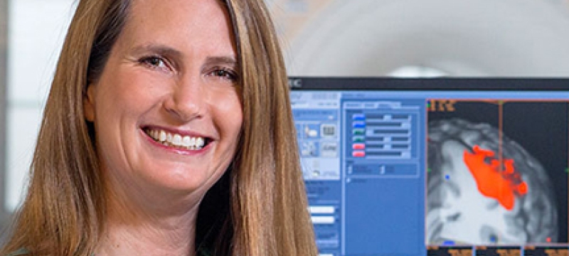 woman with computer screen image