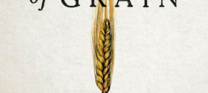 book cover graphic with text and spike of wheat