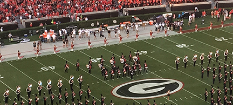 marching band at a football stadium, photo