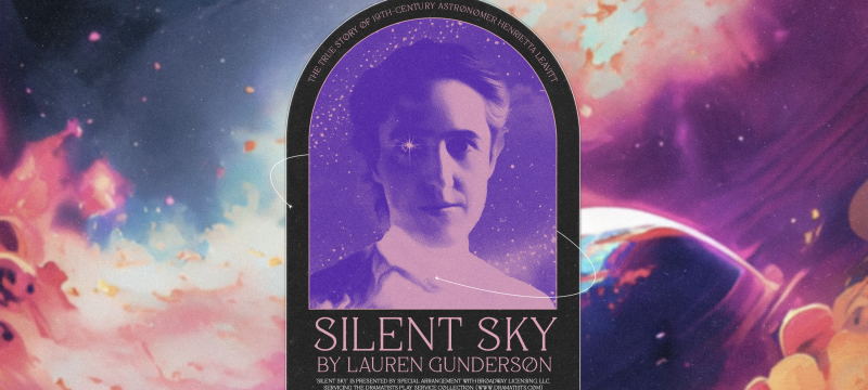 graphic with space photography, woman, and text in arch