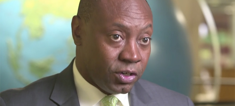 still video of man speaking on television