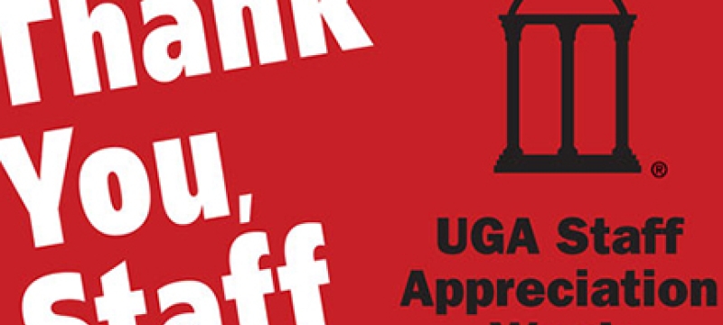 red graphic with Staff thank you