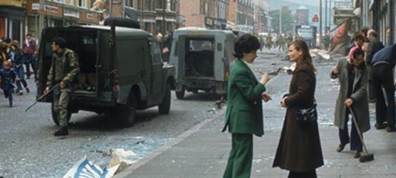 street scene with rubble, color