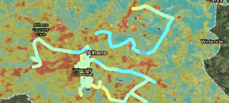 video still of graphic map showing outlines of Athens GA