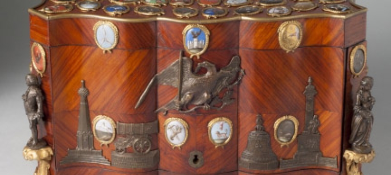 decorative cigar box, wood with metal