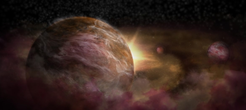 telescopic photo of three planets and star