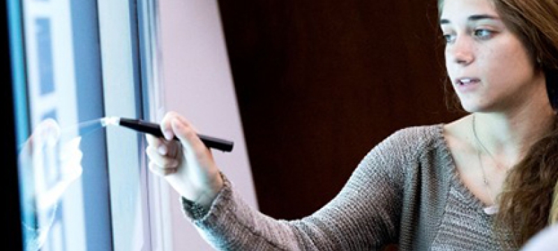 woman at smart board, photo