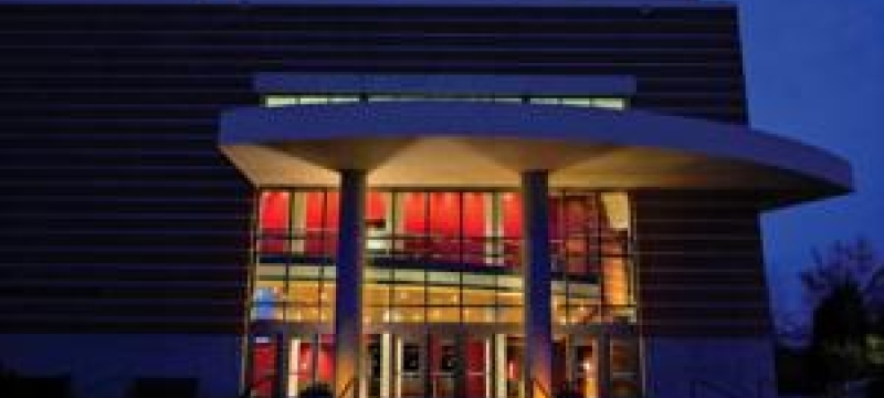 photo of building entry at dusk