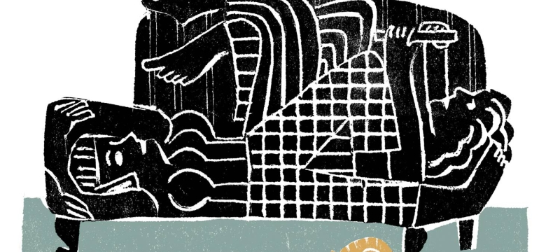 drawn graphic of two people on a couch