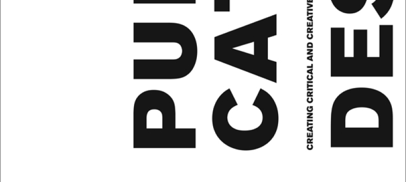 vertically written 'publication design' for poster