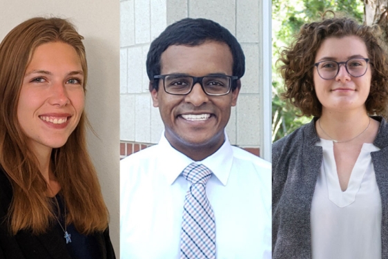headshots of two women and one man