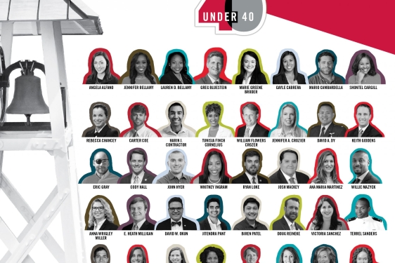 headshots of people with chapel bell and graphic