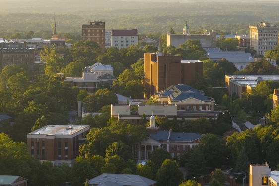 aerial photo of buildings and trees, day