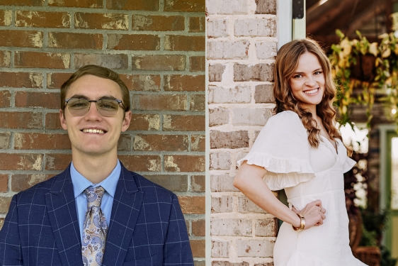 side-by-side photos of man, left, and woman