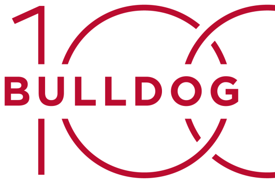 Logo with red bulldog 100