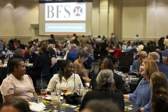 photo of people seated at tables at luncheon