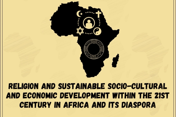 graphic with illustration of the African continent, text and QR code