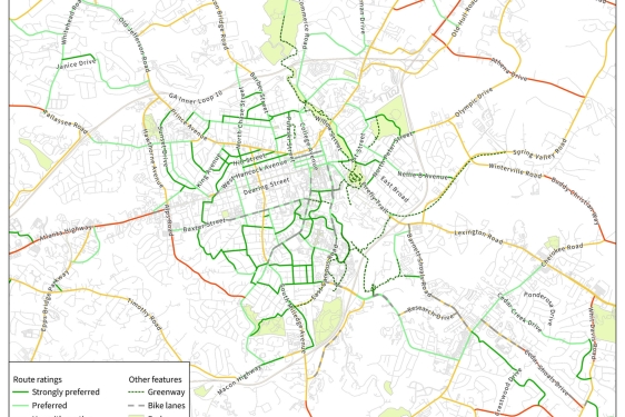 map graphic, with lines and streets highlighted in colors