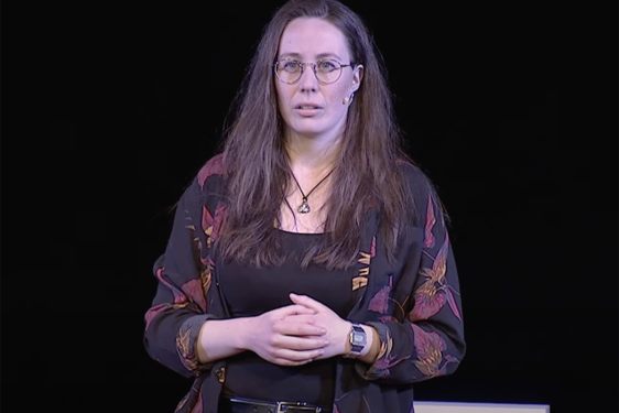 photo of woman, black screen in background