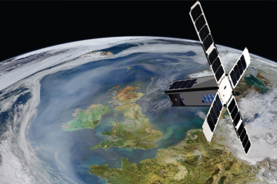 color drawing of satellite with earth in background