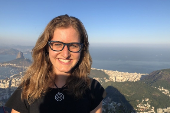 photo woman outside, high above Rio de Janeiro, Brazil
