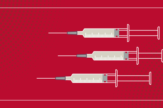 graphic with hypodermic needles on red background
