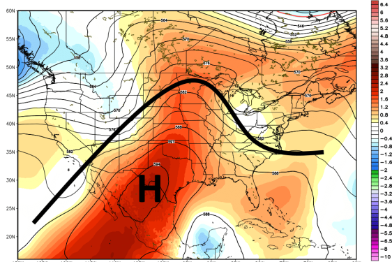 North America map graphic with waves, black line, red and blue shades