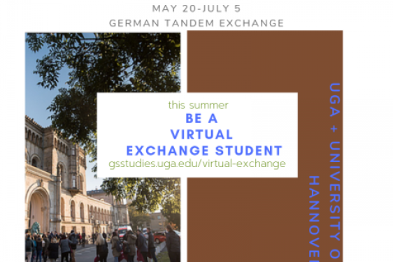 graphic with words and photo of German city buildings