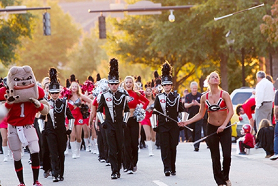 photo of Hairy Dawg and the redcoats on parade