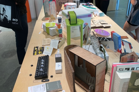 Photo of graphic art objects on table