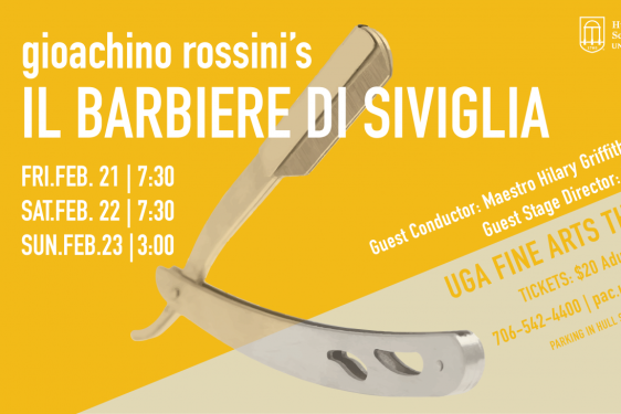 graphic in yellow with straight razor and text