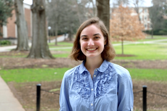 photo of woman, campus scene