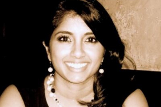 headshot of woman, black and white