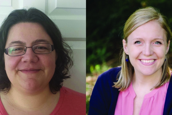 side by side head shot photos of two women