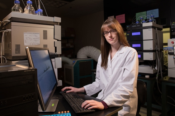 photo of woman in a lab with computer